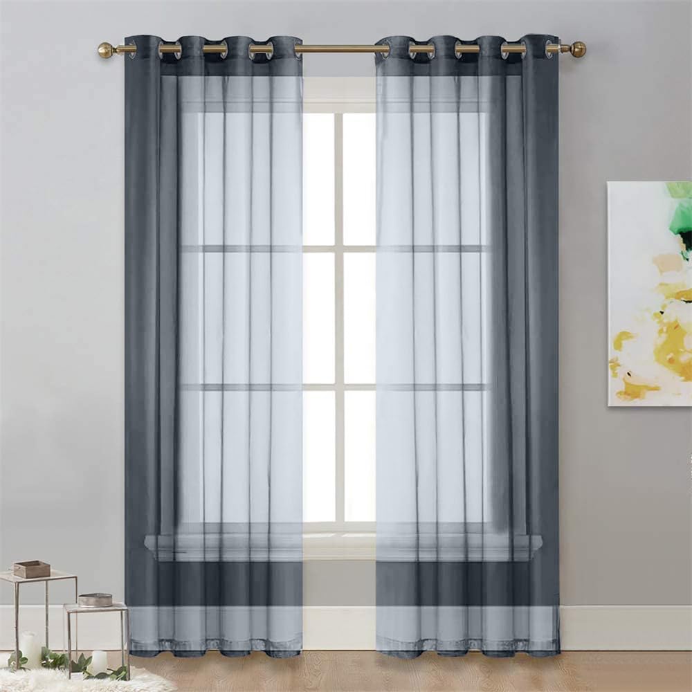 Surwin Color Sólido Translucidas Cortinas Salon, 2 Piezas Cortina con Ojales 100x200 cm Gris, Cocina Dormitorio Cortinas y Moderno Visillos Cortos para Ventanas