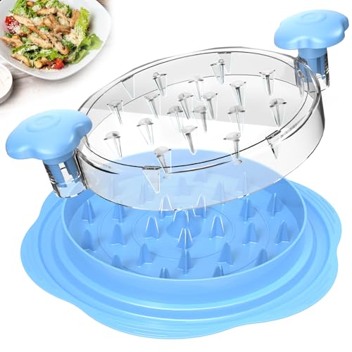 Chicken Shredder Large Chicken Breast Shredder Tool Twist with Brush&Fork, Visible Meat Shredder Machine, Anti-Slip Strip, Ergonomic Handle, BPA Free, Suitable for Pork Beef Chicken(Sky Blue)