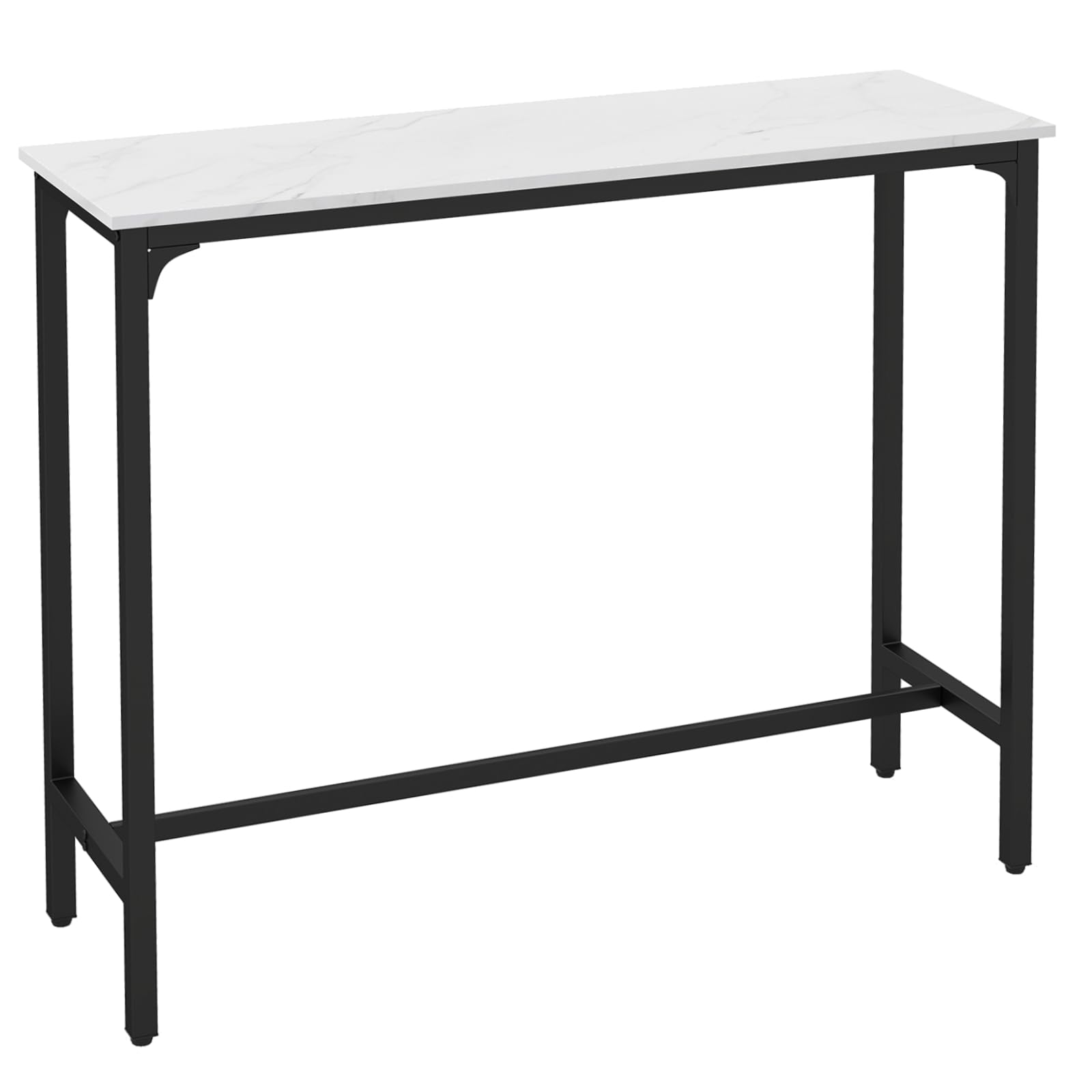 COSTWAY Rectangular Bar Table, 120cm Counter Breakfast Dining High Tables with Footrest and Adjustable Footpads, Metal Frame Pub Coffee Desk for Small Space Kitchen Living Room (White)