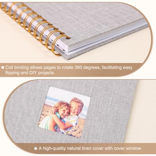 Scrapbook Álbum de Fotos 8x8 Pulgadas 40 Páginas Tapa Dura Papel Kraft Cubierta de Lino Álbum de Recortes DIY Para Boda, Bebé, Novio, Viajes, Aniversario, Familia, Beige y Gris miniatura 6