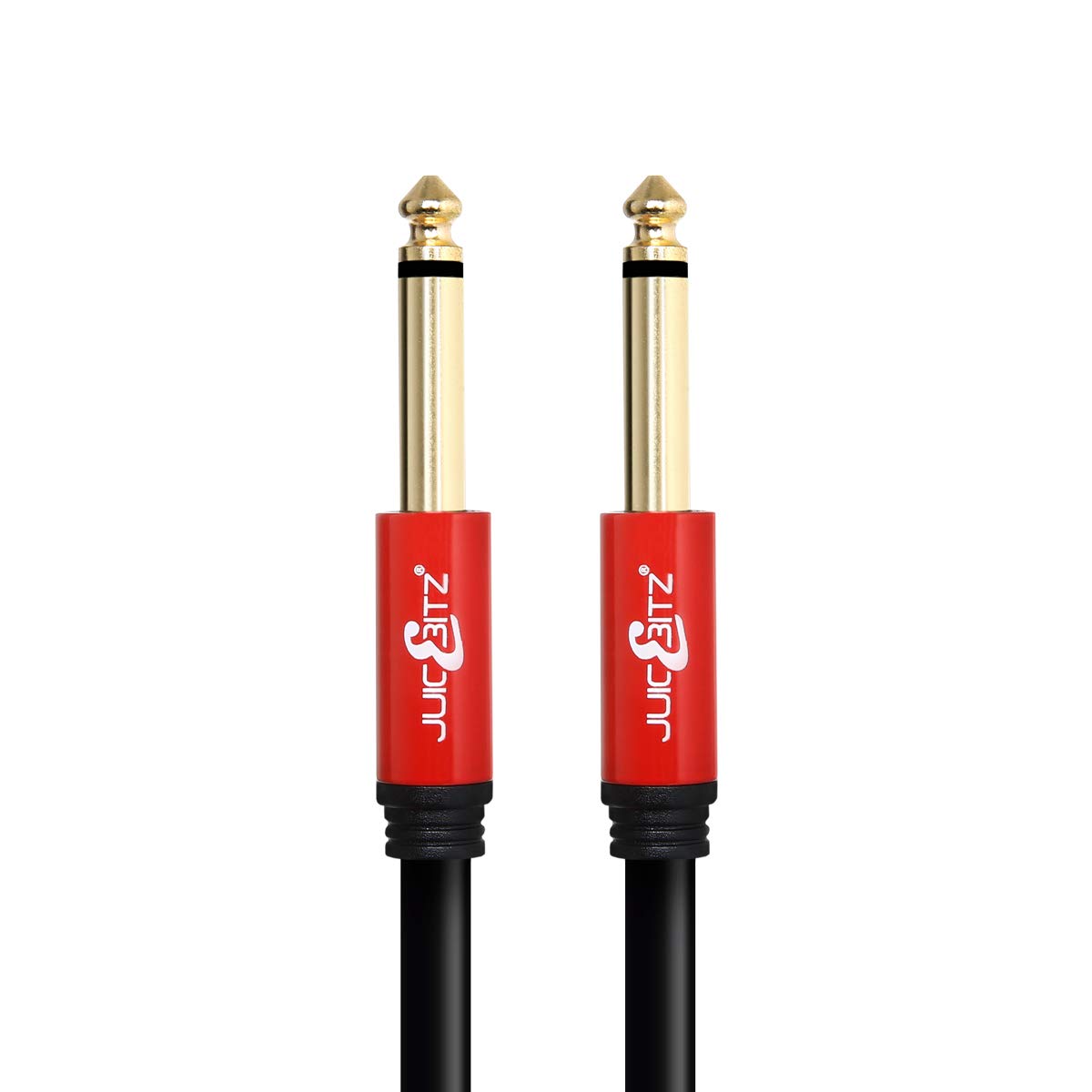 JuicEBitz Guitar Lead 1m. 6.35mm 1/4 Inch Jack to Jack Plug Cable. Pro Series Amplifier Speaker Cable. Straight Connectors. Studio Performance. Black Braided Electric Guitar Cable 1m