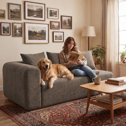 Image of Claiks 71 inch Left Armrest Boneless Sectional Loveseat Sofa, Light Grey