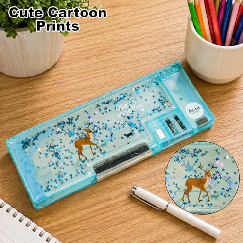 Image of WISHKEY Pencil Box for Kids, Cartoon Themed Pencil Box with Dual in-Built Sharpener, Spacious Stationery Case for School Students, Dual Compartment Box with Magnetic Lock (Pack of 1, Assorted)