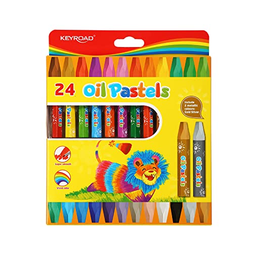 KeyRoad Ölmalkreide Oil Pastels Ölpastellstifte/Sechseckig - 24 Stück/Loch zum Aufhängen/Mischfarben/Für Kindergarten Vorschule und Schule, 1 Stück (24er Pack)