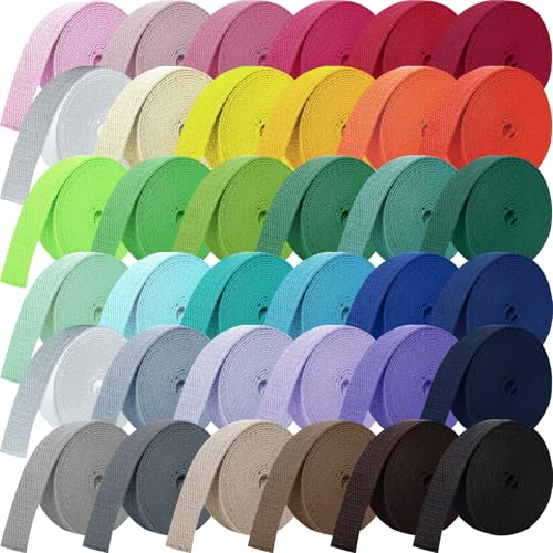 Windyun 36 Rolls Heavy Cotton Webbing 1 Inch 118.8 Yard 36 Color Mixed Polyester Cotton Webbing Strap Tote Bags Leash Straps for Making Bag Handles Cloth Belt Crafts Outdoor Accessories Supplies
