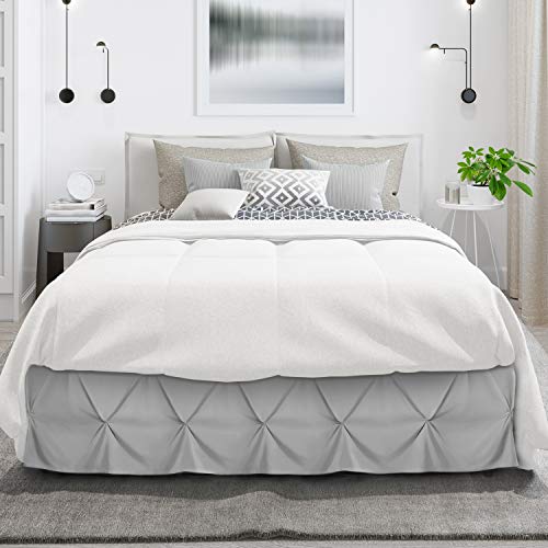 Image of Nestl Light Grey Bed Skirt Cal King Size, Pinch Pleat Cal King Bed Skirt, 14 inch Inch Drop Cal King Bedskirt, Hotel Quality Light Grey Bed Skirts, Premium Microfiber Light Grey Cal King Size Bed Skirt