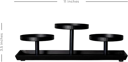 Miniatura 8 de Stratton Home Decor Centro de mesa de candelabros de vela, pequeño soporte para velas de pilar negro con un acabado mate, decoración de portavelas