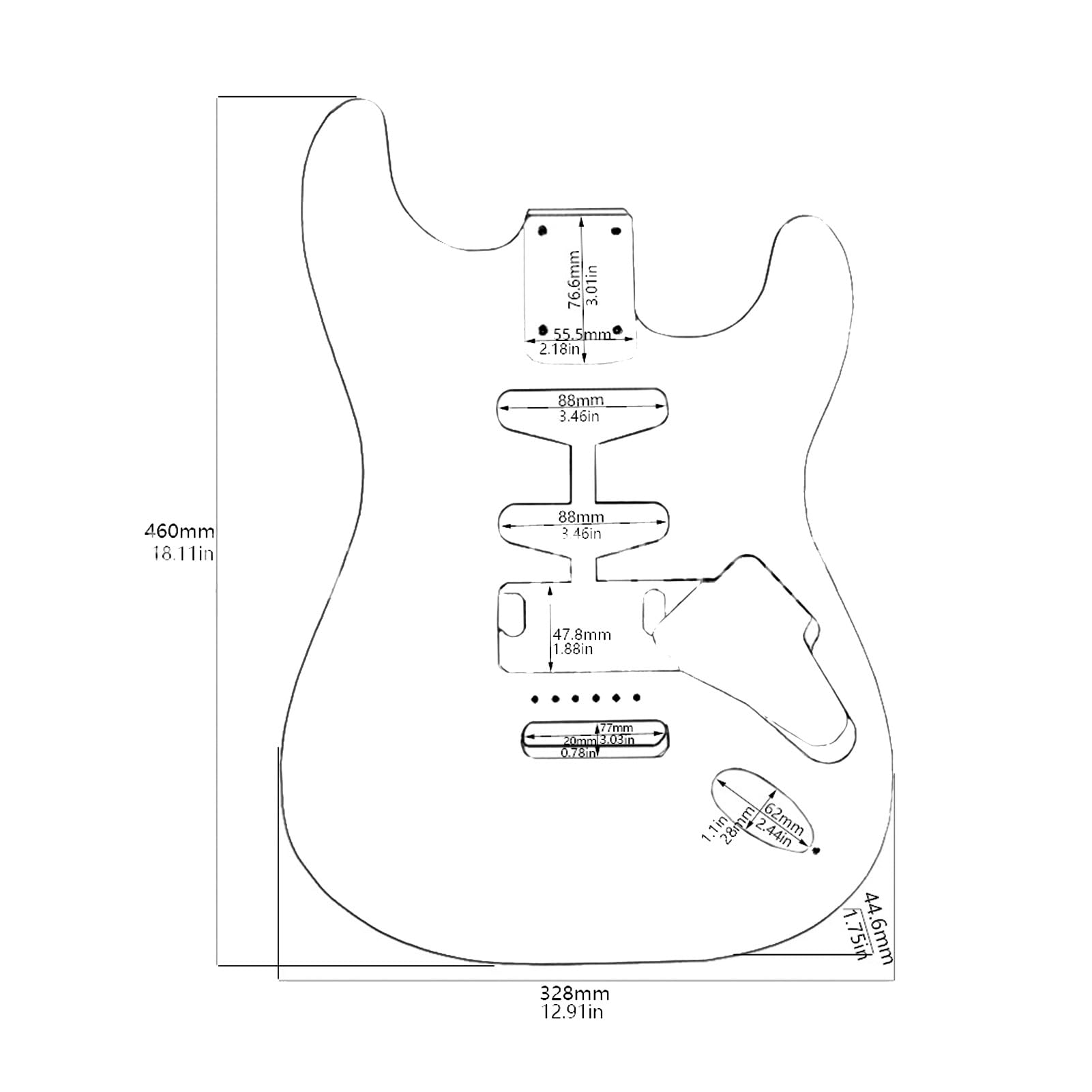 Electric Guitar Body, Premium Poplar Wood Pre Drilled Neck Mounting Hole Standard HSH Route DIY Electric Guitar Parts Accessories for ST Style