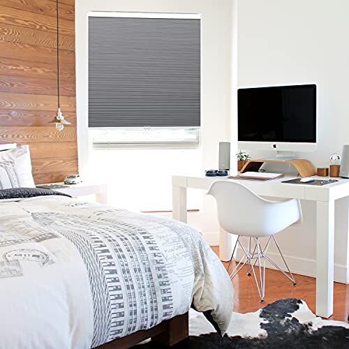 Grandekor Blackout Cellular Shades Single Cell Cordless Room Darkening Shade For Windows Bedroom, Thermal And Easy To Pull Down & Up, Gray White, Size: 35" W X 64" H #TOP7