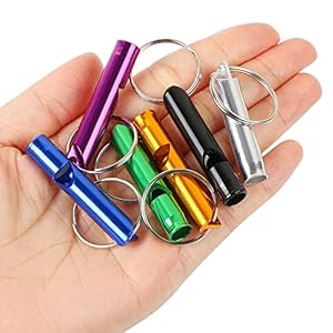 6 pcs Emergency Whistle with Key Chain, Aluminum Extra Loud Safety Survival Whistle Keychain for Outdoor Sports Camping Hiking Boating Hunting, 6 Colors