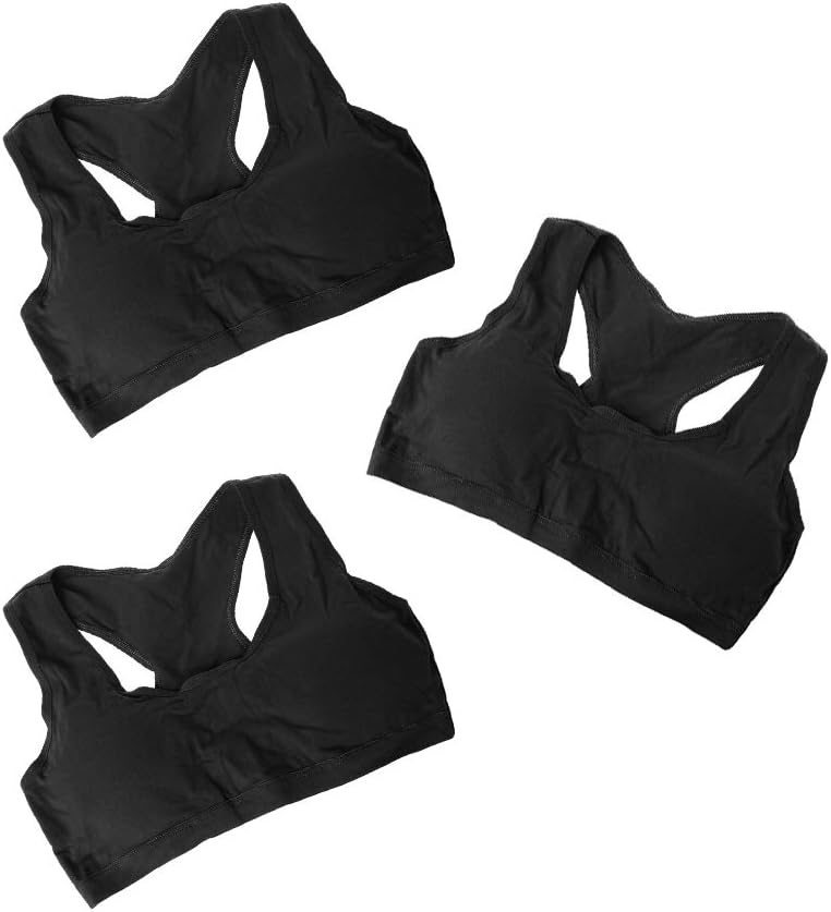 3 Pack Young Girls Cotton Bra Kids Sport Wireless Small Training Puberty Underwear Crop Tops Racer Back 8-14Years