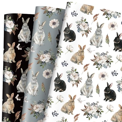 FYSUIMU 9 Sheets Easter Bunny Wrapping Paper - Not Roll - Watercolor Rabbit Flower Gift Wrap Paper Folded Flat for DIY Crafts Spring Birthday Holiday, 19.7 x 27.6 Inch