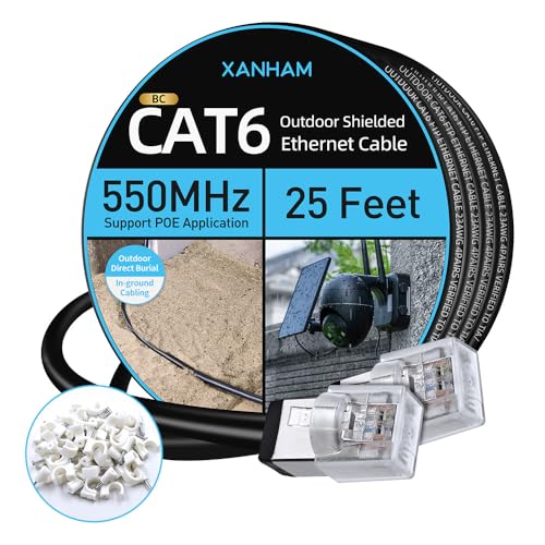 Câble Ethernet extérieur Cat6 FTP 7,6m en cuivre massif 23 AWG pour réseau et caméras PoE