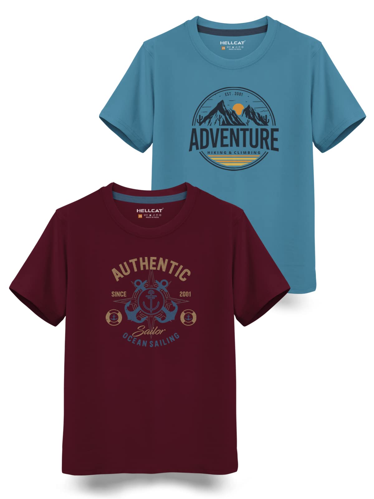HELLCAT Trendy Typographic Printed Cotton Blend Half Sleeve T-Shirt for Boys - Pack of 2