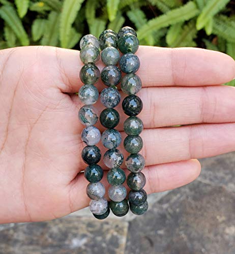 Adabele Real Natural Moss Agate Gemstone Beaded Bracelet 7.5 Inch Stretch Chakras Healing Crystal Stone Jewelry Women Men Mom Gift (Unisex) Gb8-B25 #TOP4