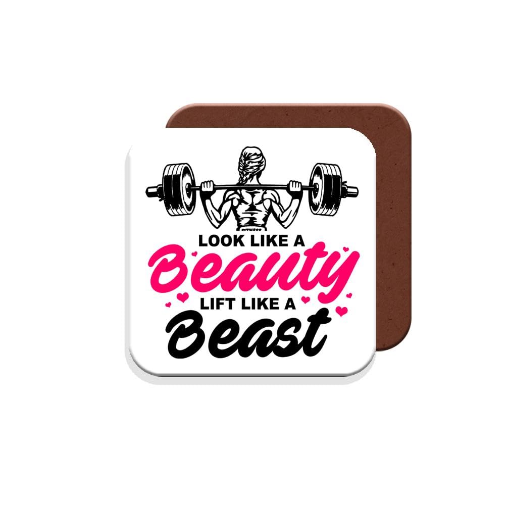 Coaster Gift for Female Personal Trainer - Look Like A Beauty Lift Like A Beast - Giftset - Made by MUGGZ in The UK