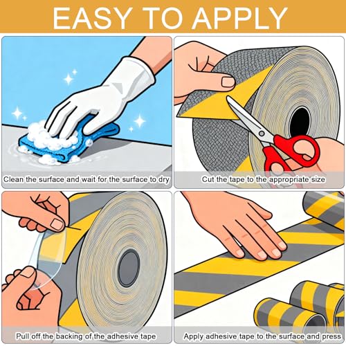 Image of Black & Yellow Anti-Slip Stair Treads Tape, 1 inch x35FT Heavy Duty Non-Skid Grip Tape for Indoor /Outdoor Steps, Bathroom & Pool - PVC Waterproof Safety Traction Tape
