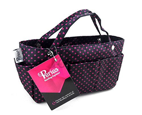 Periea - Handbag Organiser, 14 Compartments - Tilly (Black With Pink Dots)