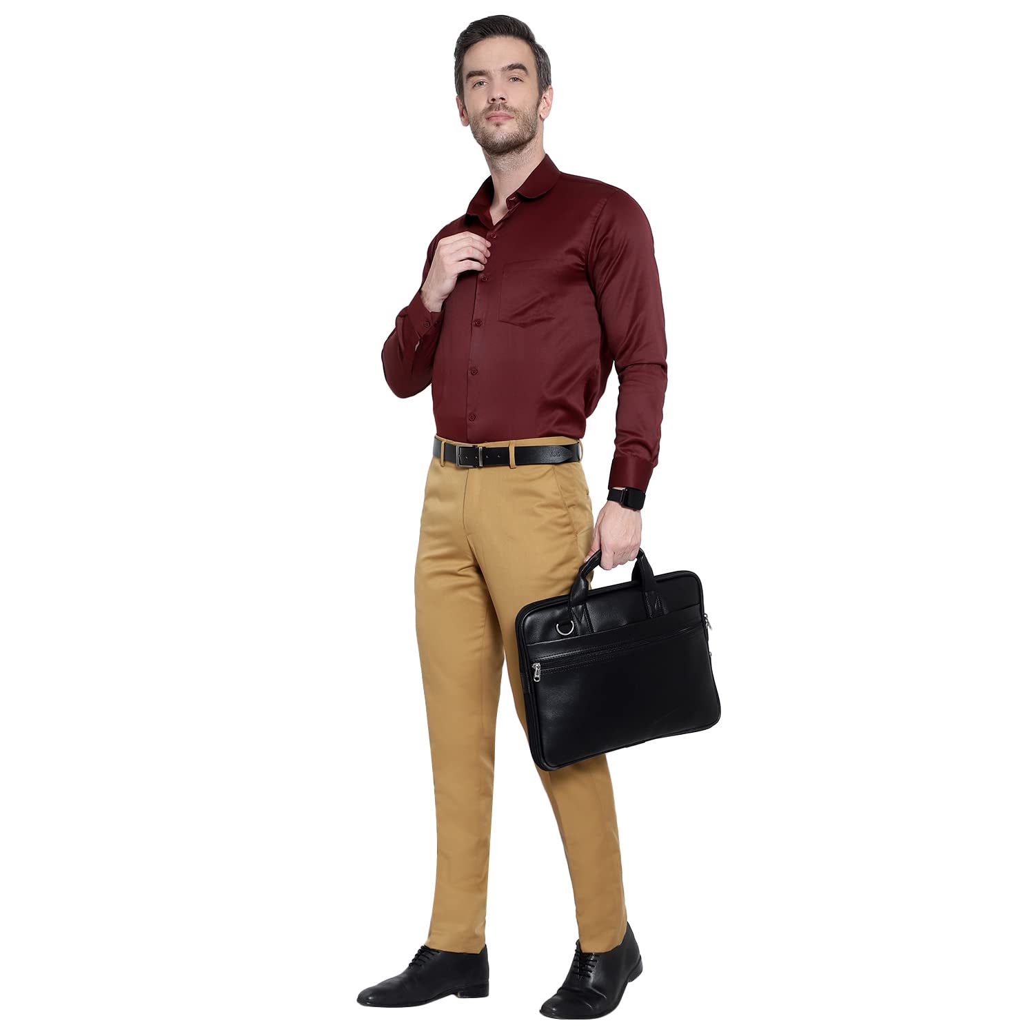 Radha KUNJ Men's Formal Regular Fit Khaki Trouser-picture-21