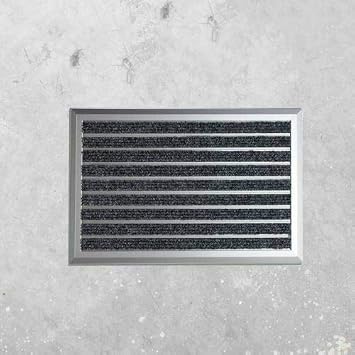 VinTek ALU101 Aluminum Non-Slip Entrance Door Mat 1/2" Thick Scraper Metal Floor Mat with Carpet Inserts and Beveled Edges Inside/Outside Entryway Rug for Home or Commercial Use (24" x 18", Grey)