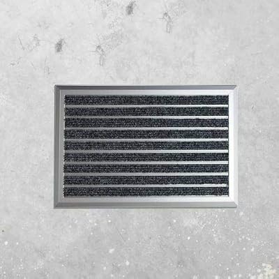 VinTek ALU101 Aluminum Non-Slip Entrance Door Mat 1/2" Thick Scraper Metal Floor Mat with Carpet Inserts and Beveled Edges Inside/Outside Entryway Rug for Home or Commercial Use (24" x 18", Grey)