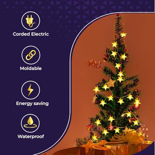 Image of Lexton Fairy 14 Star Shape LED String Light | Icicle Lights, 14 LED, Plug Sourced, 4 Meter Long | Suitable for Diwali, Birthday, Festival, Wedding, Lawn, Restaurants(Pack of 1, Warm White)