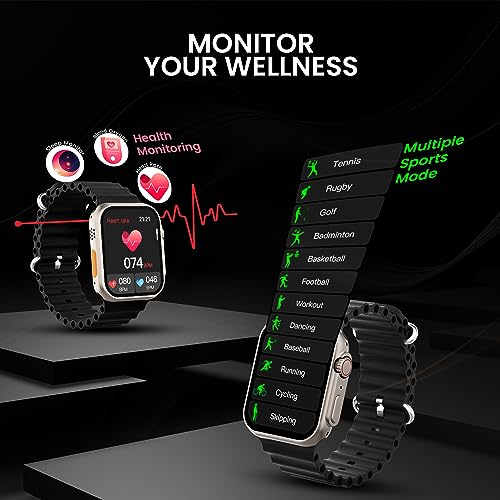 Image of Kratos SW16 Ultra Smartwatch with 1.85 inch Full Touch Display, Bluetooth Calling, Voice Assistant, IP67, 200+ Watch Faces, Multi Sports Modes, Rotating Crown, Metallic Body, Wireless Charging Smart Watch