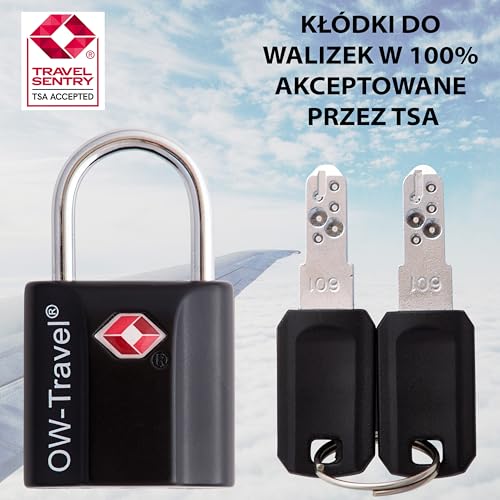 OW-Travel TSA Kłódka z Kluczykiem ​(Zestaw 2 Czarnych) Zamki Bagażowe na Klucz. Wytrzymałe Kłódki Bagażowe z Zamkiem na Klucz do Bagażu, Torby, Walizki, Plecaka, Szafki na Siłowni