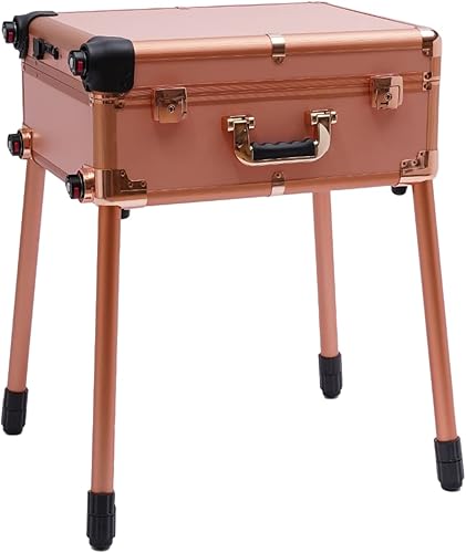 Miniatura 8 de Bathrena Estuche de maquillaje, mesa de tren de cosméticos con 4 ruedas rodantes, luces y espejo, estación de maquillaje profesional, panel de