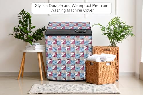 Image of Stylista Washing Machine Cover Compatible for GODREJ 8KG Semi-Automatic Top Loading WSEDGE ULT 80 5.0 DB2M CSBK, Surface Pattern Grey