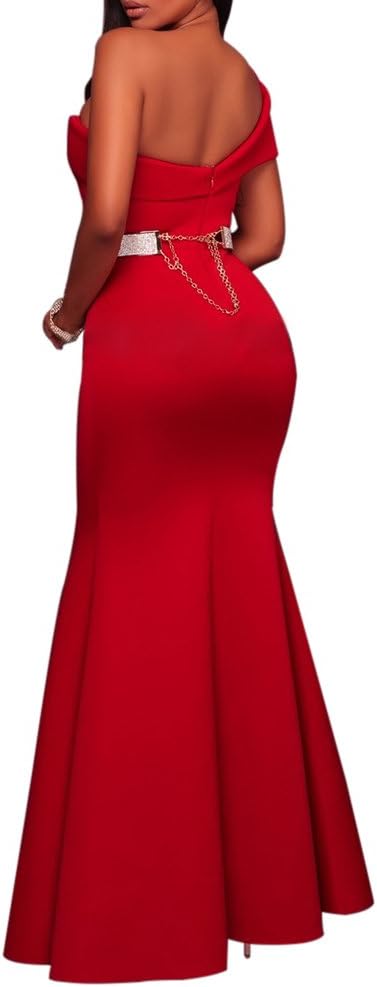 MAYFASEY Women's Sexy Off The Shoulder Oversized Bow Applique Evening Gown Party Long Maxi Dress