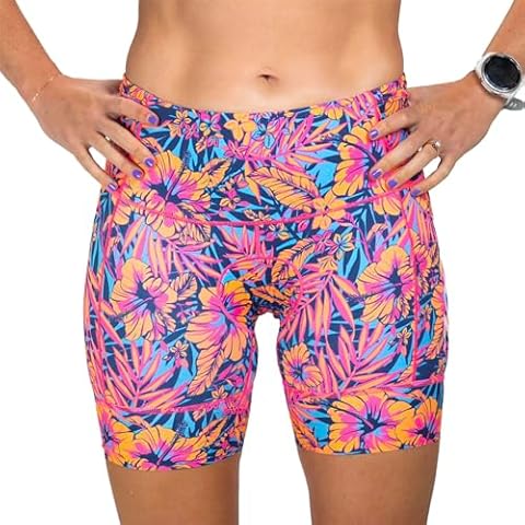 Zoot Women’s LTD 6-Inch Triathlon Shorts, Endurance Cycle Padded Shorts for Swim, Bike, Run with Quick Drying UPF 50+ Fabric - Club Aloha - Medium Cover