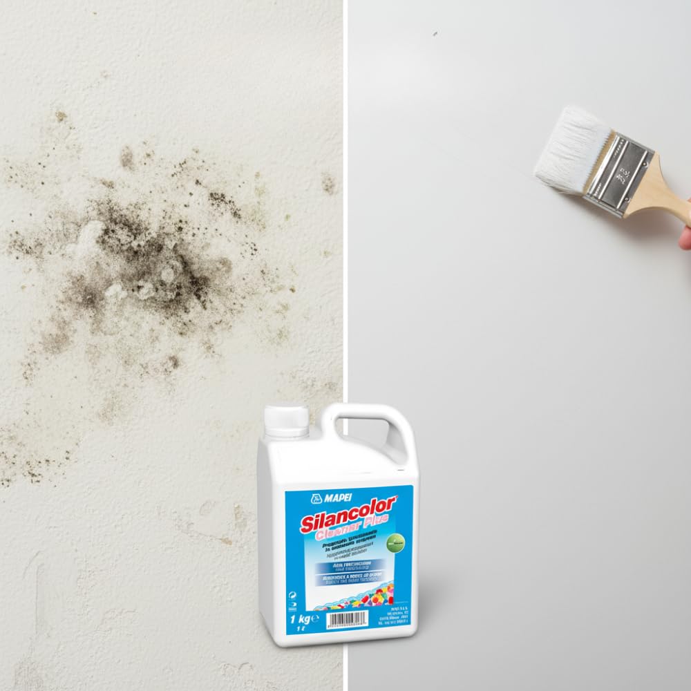 MAPEI Silancolor Cleaner Plus, Soluzione Igienizzante per Superfici Murali, Rimozione Muffe e Alghe, Liquido Trasparente, Senza Solventi, per Interni ed Esterni, 1 Kg - 2