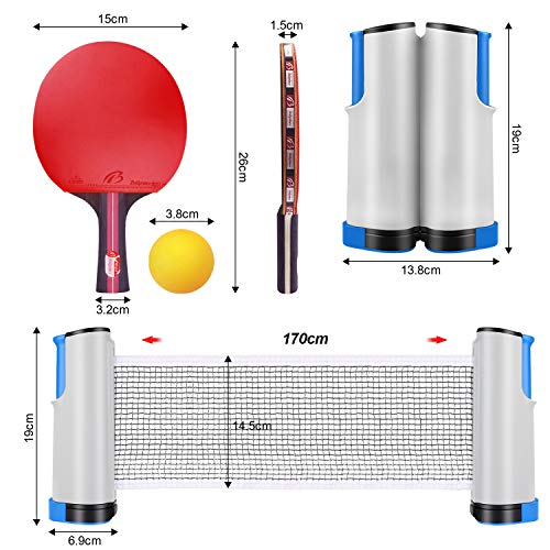 Xddias Ping Pong Paddle Set, Portable Table Tennis Racket Sets Includes 4 Ping Pong Rackets, 8 Game Balls, 1 Retractable Net, Storage Case For All Ages Indoor Outdoor #TOP3