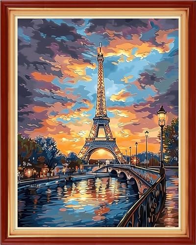 Artvxeay Stamped Cross Stitch Kits - Embroidery Kits for Beginners Cross Stitch Kits for Kids Adults 11 CT Printed Patterns Needlepoint Kits - The Eiffel Tower at Dusk 16x20 inch