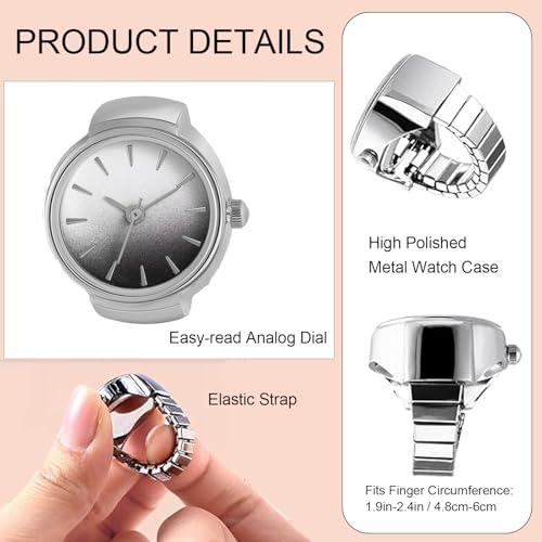 Image of JewelryWe Finger Watch for Women - Stretchy Elastic Band Round Simple Dial Quartz Ring Watches for Daily and Office