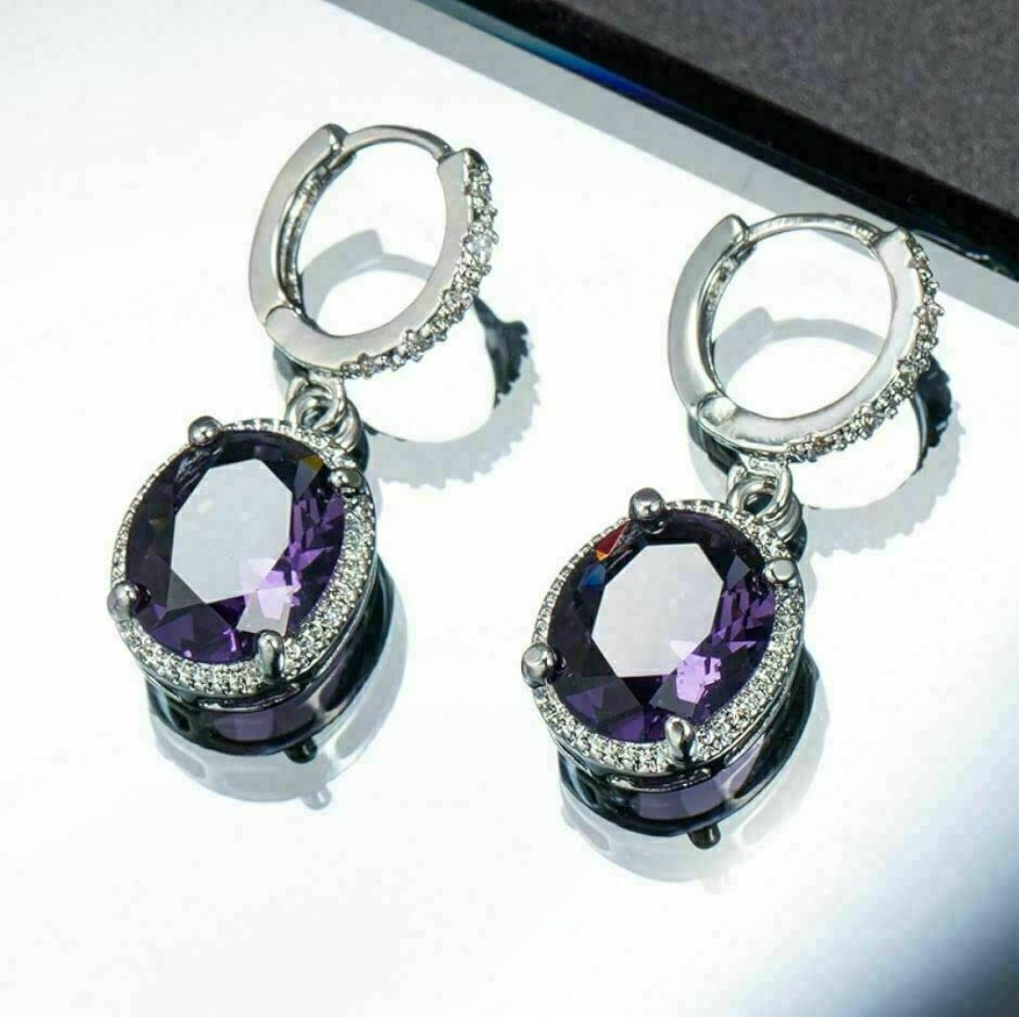 Amethyst Drop Earrings with Diamond Accent
