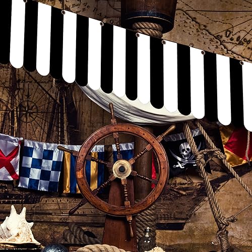 Image of Preboun 5 Pcs Carnival Awning Decorations Tent Circus Hanging Decorations Carnival Banner Concession Stand Sign Canopy Awning for Pirate Summer Party, 9.84''x78.74'' (Black and White)
