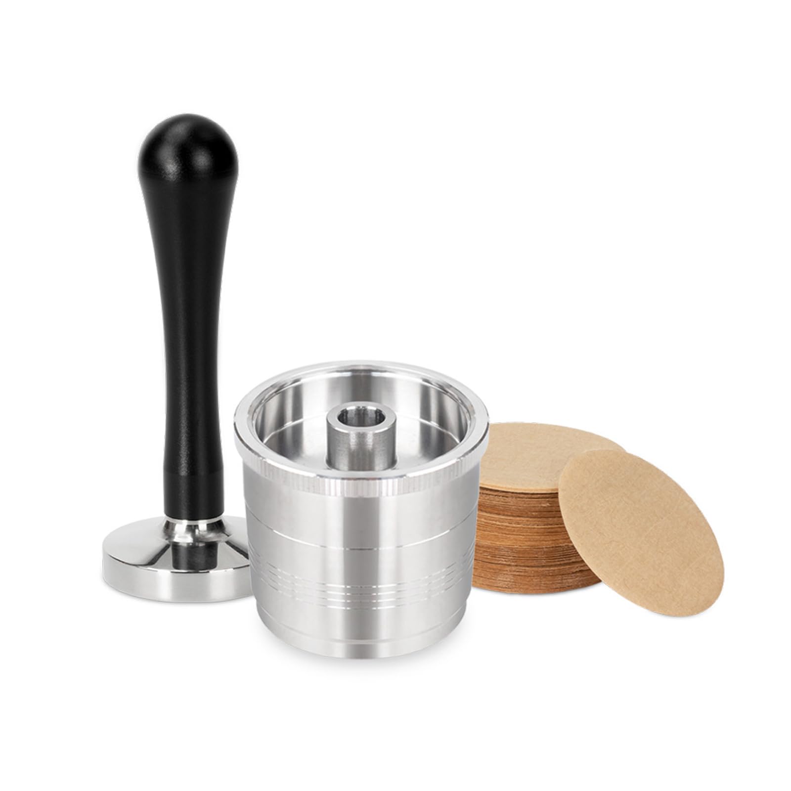 Tsophreniq Multipurpose Coffee Tamper & Filter Sheets Set Stainless Steel for Brewing Efficiency Stainless Steel Coffee Tamper