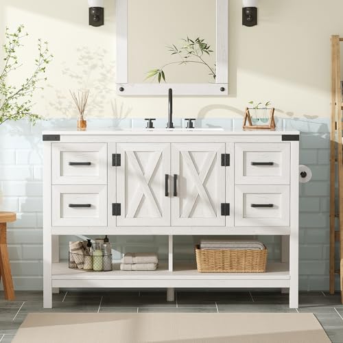 AMERLIFE 48-inch Antique White Farmhouse Vanity