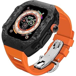 Carbon Fiber Shockproof Watch Case Rubber Bands，For Apple Watch Ultra 49mm Series，Men Women Titanium Alloy Frame Replacement Strap，with Stainless Steel Butterfly Clasp Bands and Bezels