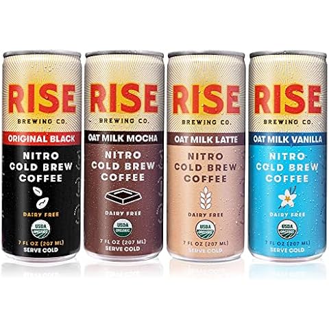 RISE Brewing Co. Nitro Cold Brew Coffee, Organic, Non-GMO, Clean Energy & Low Acidity, 3x Original Black, Oat Milk Latte, Oat Milk Mocha & Oat Milk Vanilla, 7 fl. oz. Cans (12 pack) Cover
