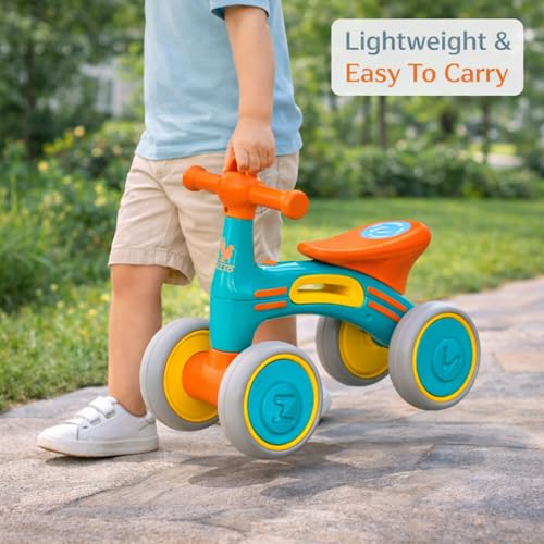Image of TALIO Kids 4-Wheel Balance Bike with LED & Music | BIS Certified | Toddler Ride-On | Comfortable Seat | for Ages 1-4 Years | AA Batteries Included (GBB-503 /02) (Brown /Green)