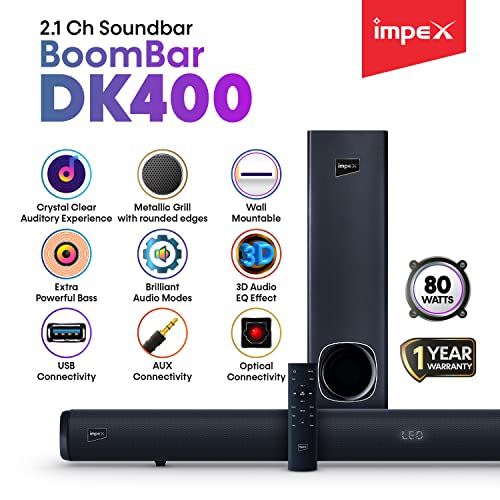Image of Impex Boombar DK 400 2.1 Channel High Bass Bluetooth Soundbar with 80 Watts (Black)