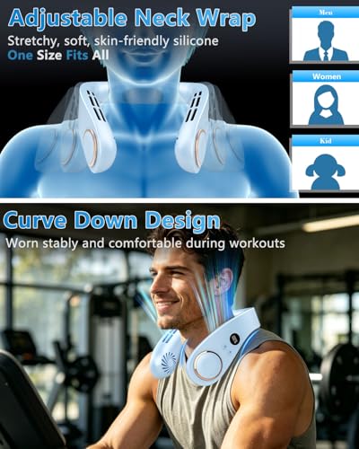 Image of Neck Fan with Cooling Plate-24H Quiet Powerful Fans that Blow 5 Speed&Power LED Display-USB 5500mAh Bladeless Wearable Personal AC Cooler for Light Blue