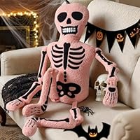 Lanpn Halloween Totenkopf Kissen, Plüsch Skelett Dekokissen Flauschiges Skelett Plüschtier Zierkissen für Geschenk Party Bett Sofa Couch Innenbereich Halloween Deko Dekoration (Rosa, 107x38cm)