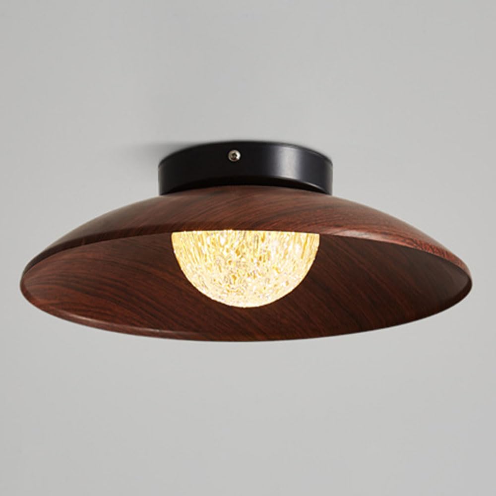 YGZPALH Wabi-sabi Style Walnut-Color Light Fixtures Hallway/Corridor Light 11" Metal American Retro-Style Balcony Light Semi Flush Mount Ceiling Light with Glass Shade for Kitchen Bedroom Entryway