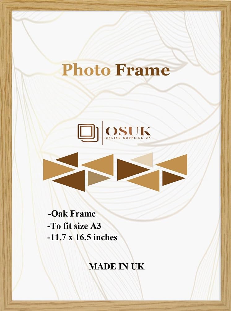 FRAME EAZY OSUK Thin Mat Oak A3 (11.7 x 16.5 inches) Photo Picture Frame Certificate Display Frames with Clear Perspex Front Wall Hang Picture Frame With Hanging Hooks