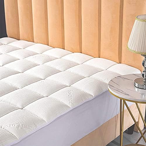 FARIDA BEDDING Cooling Bamboo Mattress Pad with Fitted Skirt - Ultra Soft Cool Touch Mattress Pad Cover - Extra Plush Hypoallergenic Fill Pillow Top Rayon from Bamboo Pad Topper (Twin)