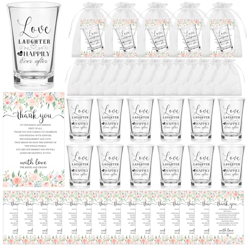 ULELE 60 Set Wedding Favors for Guests Wedding Clear Shot Glasses Bulk Acrylic Shot Glasses with Flower Thank You Cards Organza Bag Wedd-ing Appreciation Gifts for Bridal Shower Newlyweds Anniversary